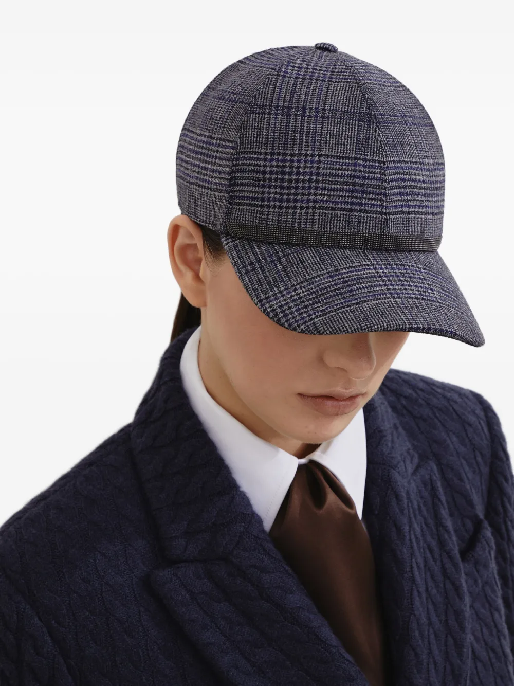 Brunello Cucinelli Prince Of Wales Check Baseball Cap In Gray