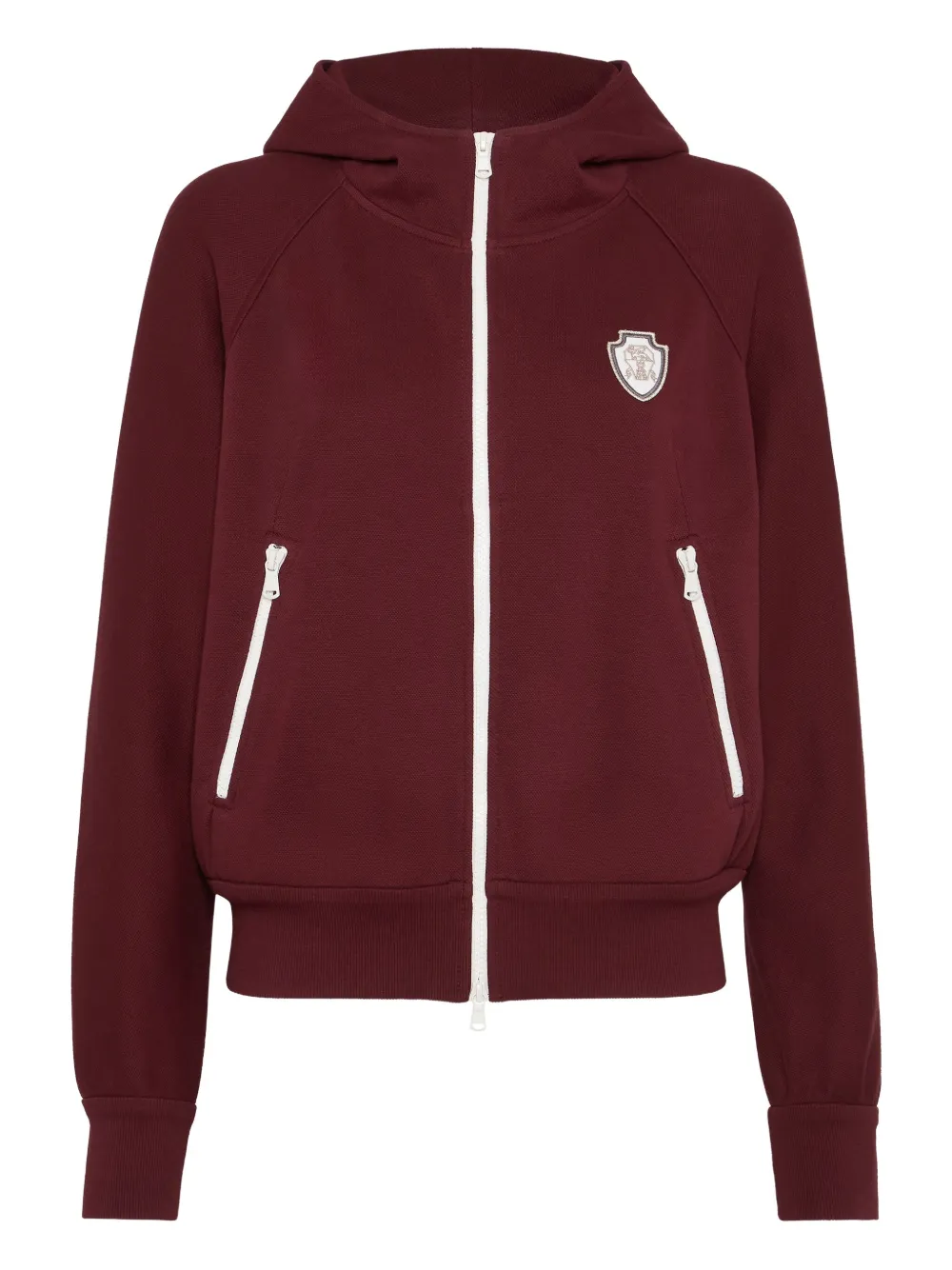 Brunello Cucinelli logo-patch zipped hoodie Rood