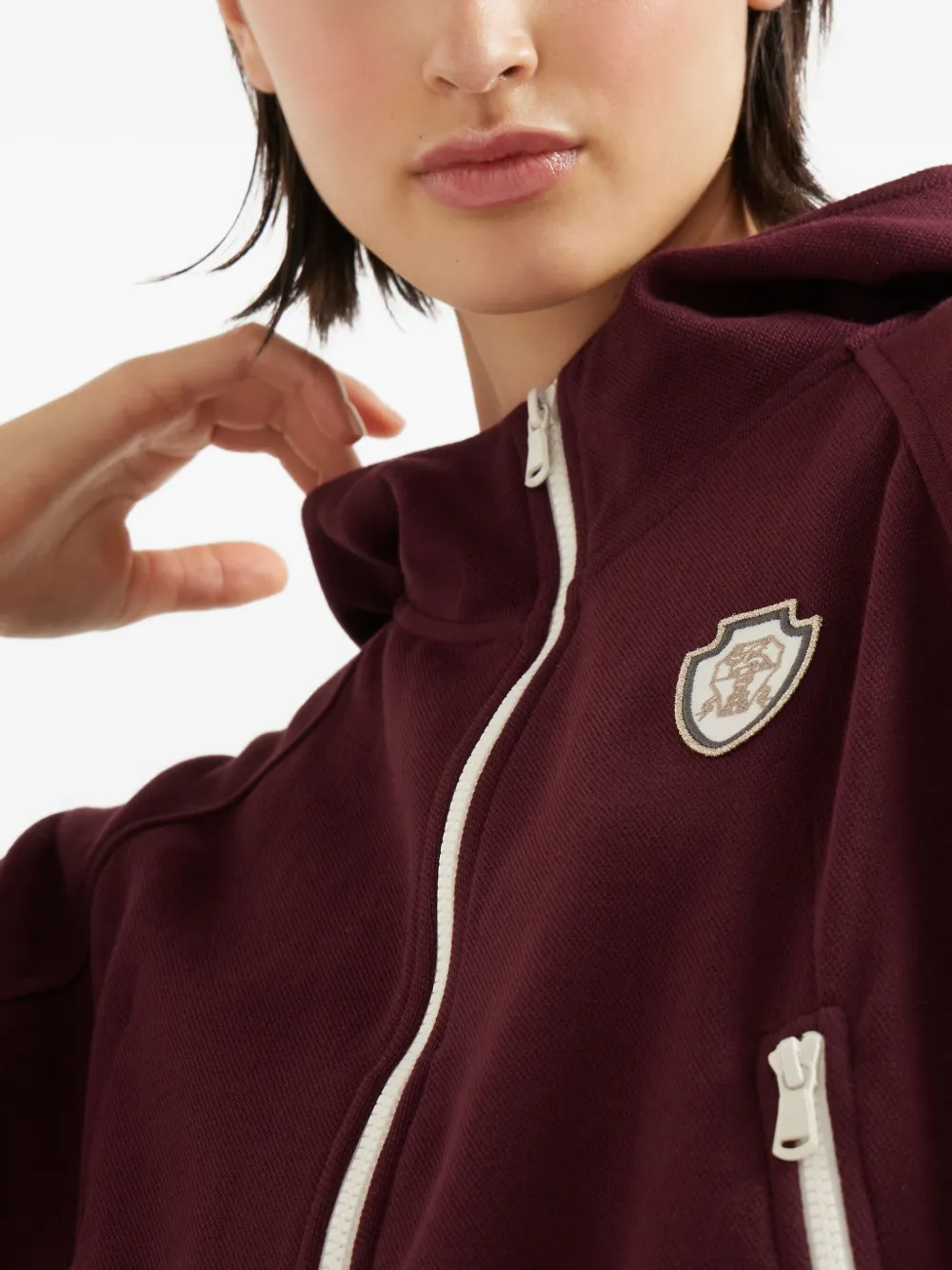 Brunello Cucinelli logo-patch zipped hoodie Rood