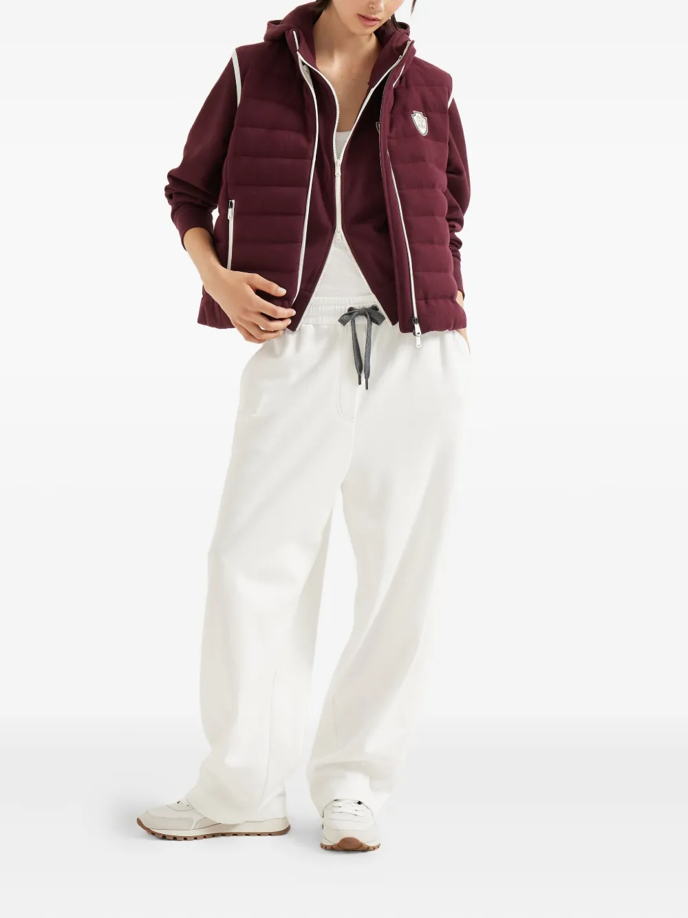 Brunello Cucinelli logo-patch zipped hoodie Rood