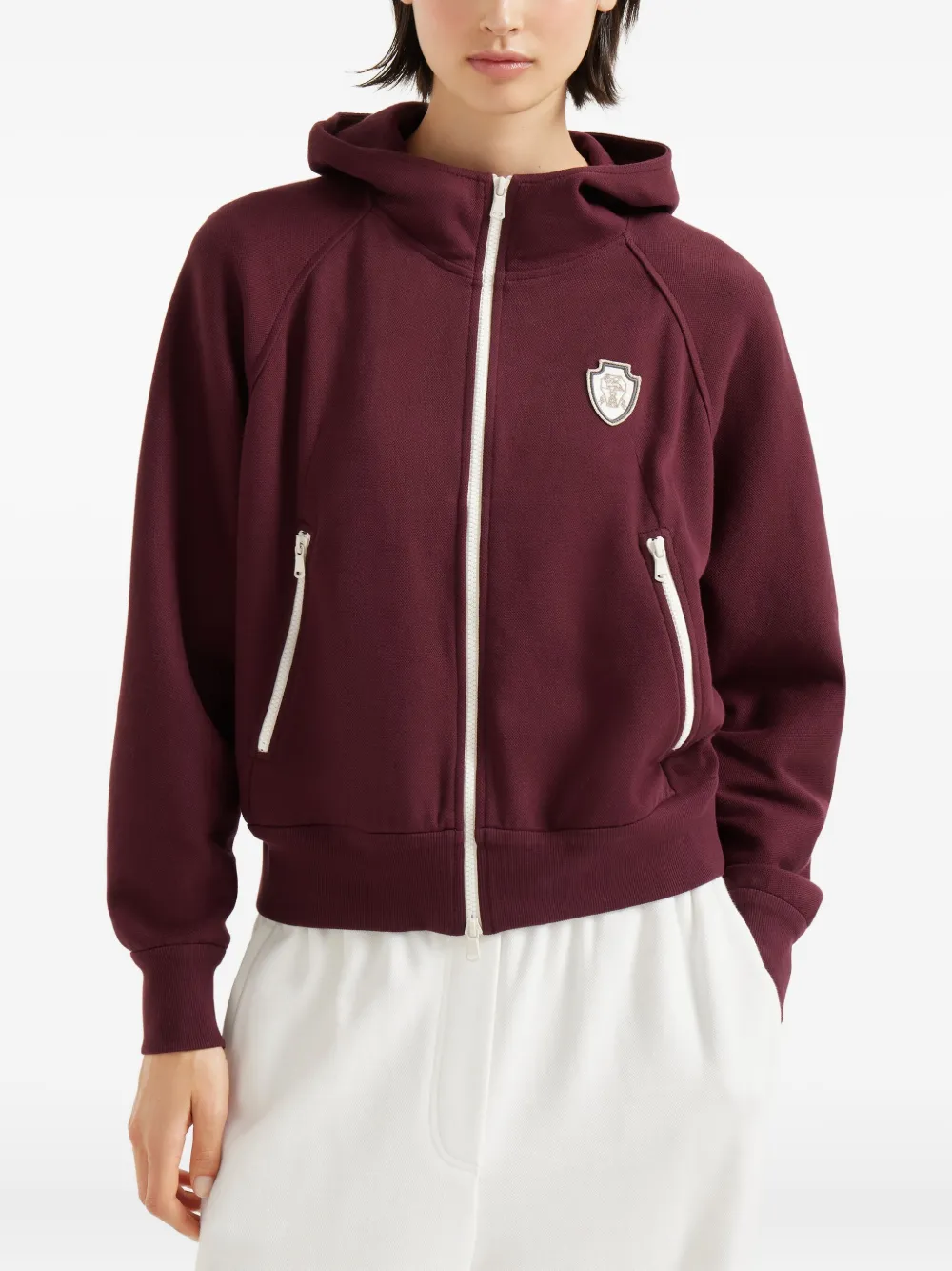 Brunello Cucinelli logo-patch zipped hoodie Rood