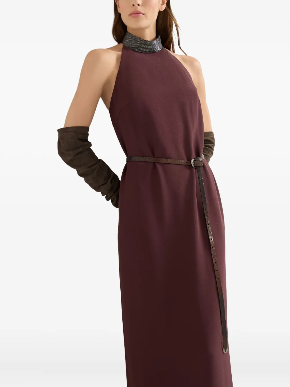 Brunello Cucinelli embellished halter neck dress Rood