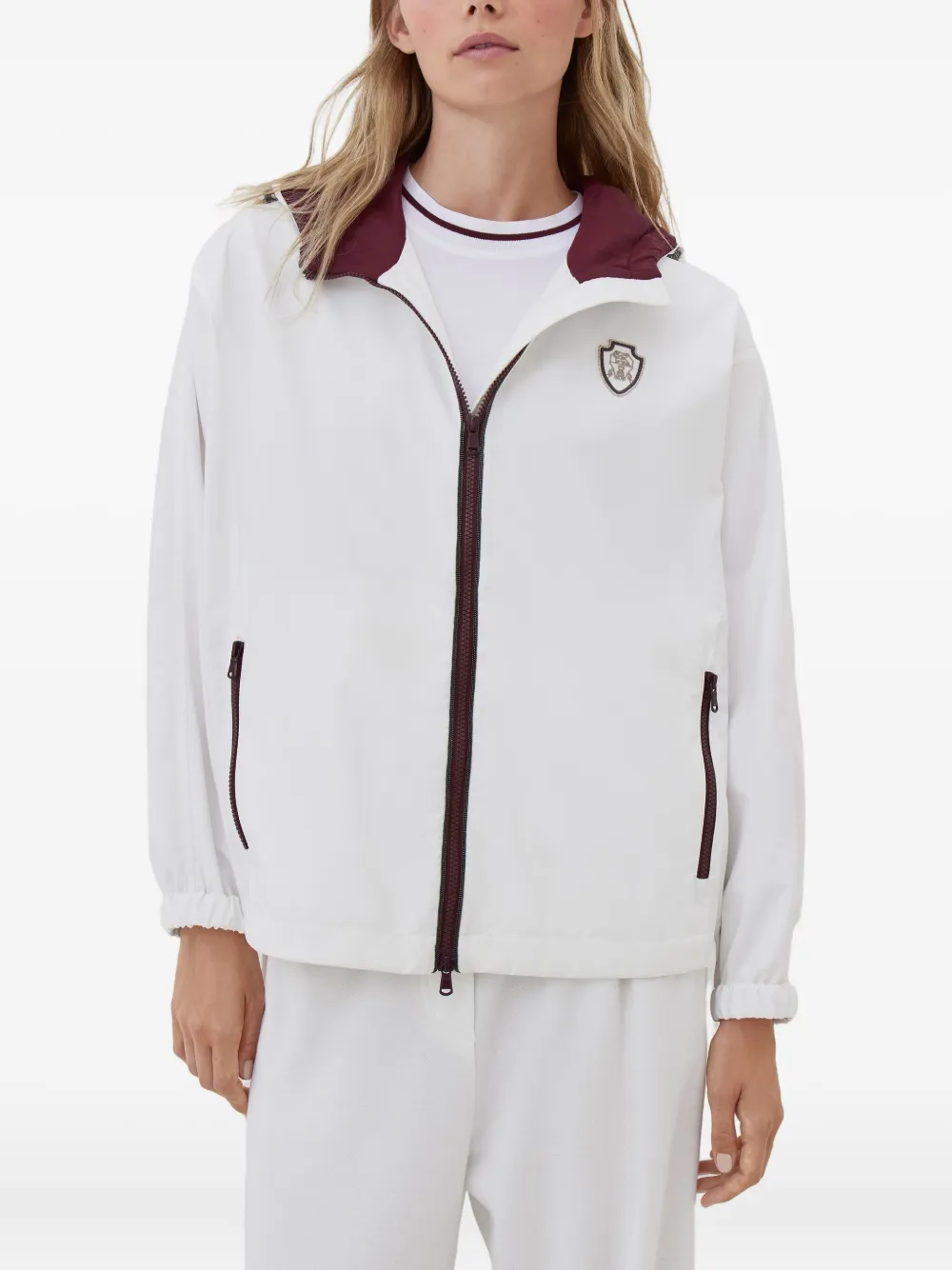 Brunello Cucinelli logo-patch hooded jacket Wit