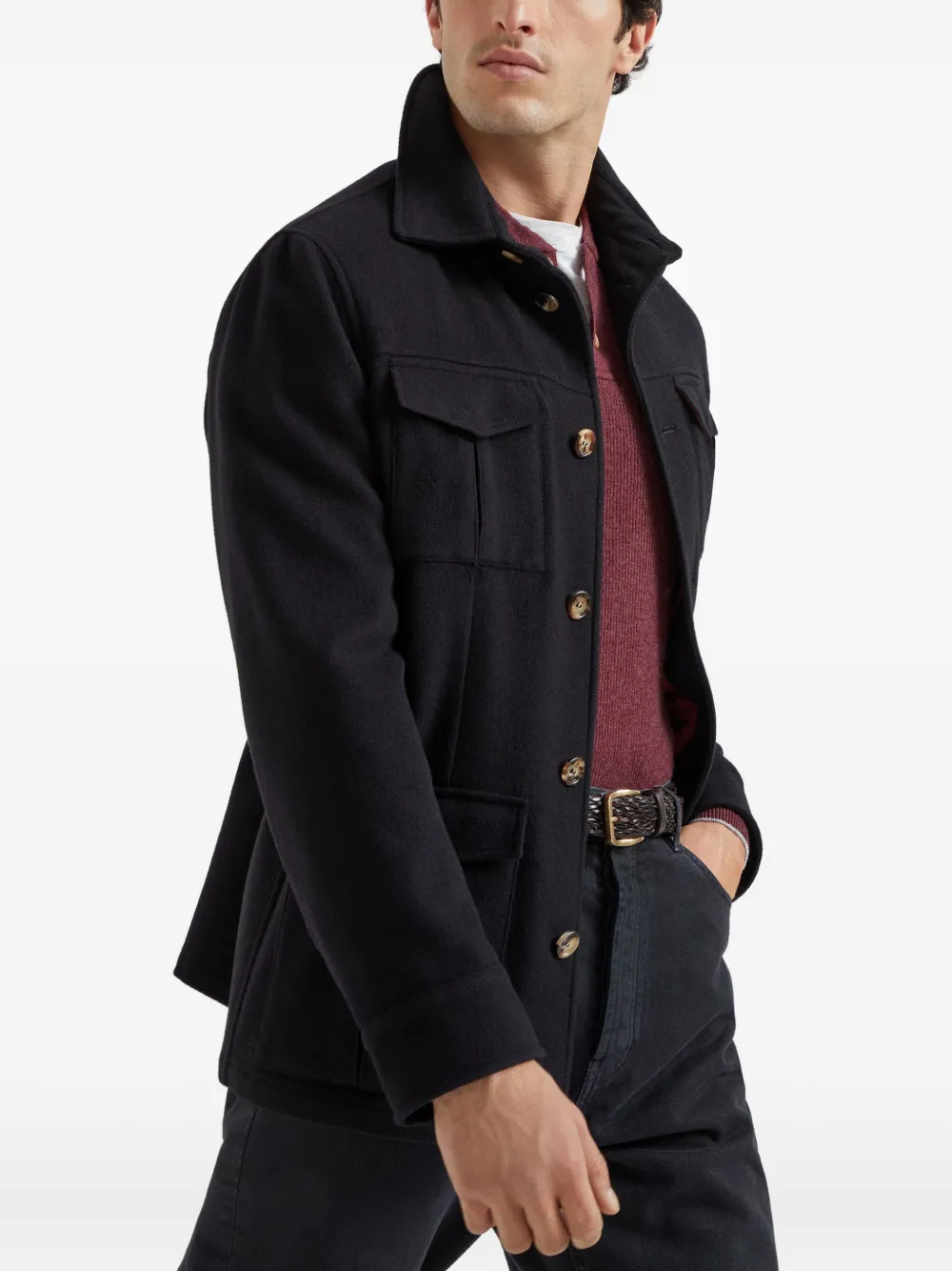 Brunello Cucinelli Kasjmier legerjack Zwart