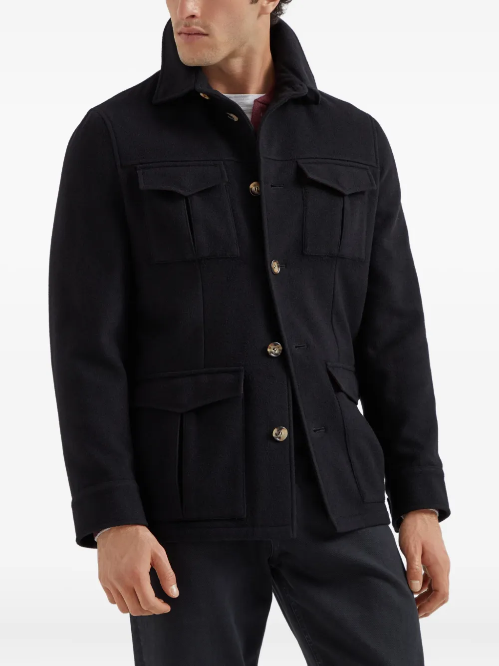 Brunello Cucinelli Kasjmier legerjack Zwart