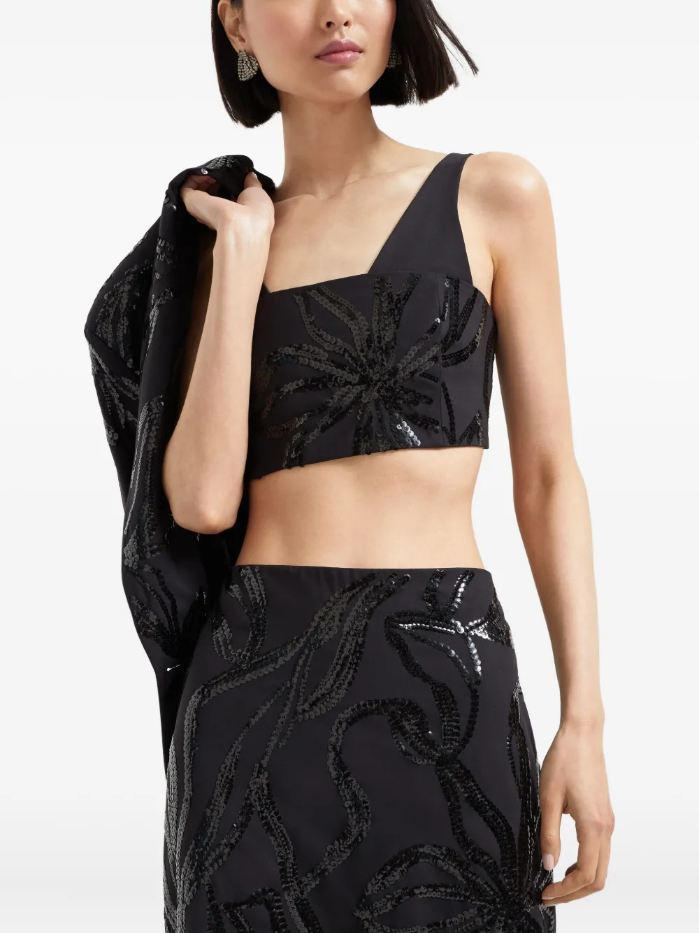 Brunello Cucinelli Top met pailletten en bloemenpatroon Zwart