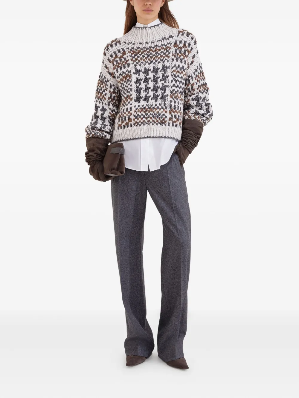 Brunello Cucinelli Trui verfraaid met patroon van pailletten Beige