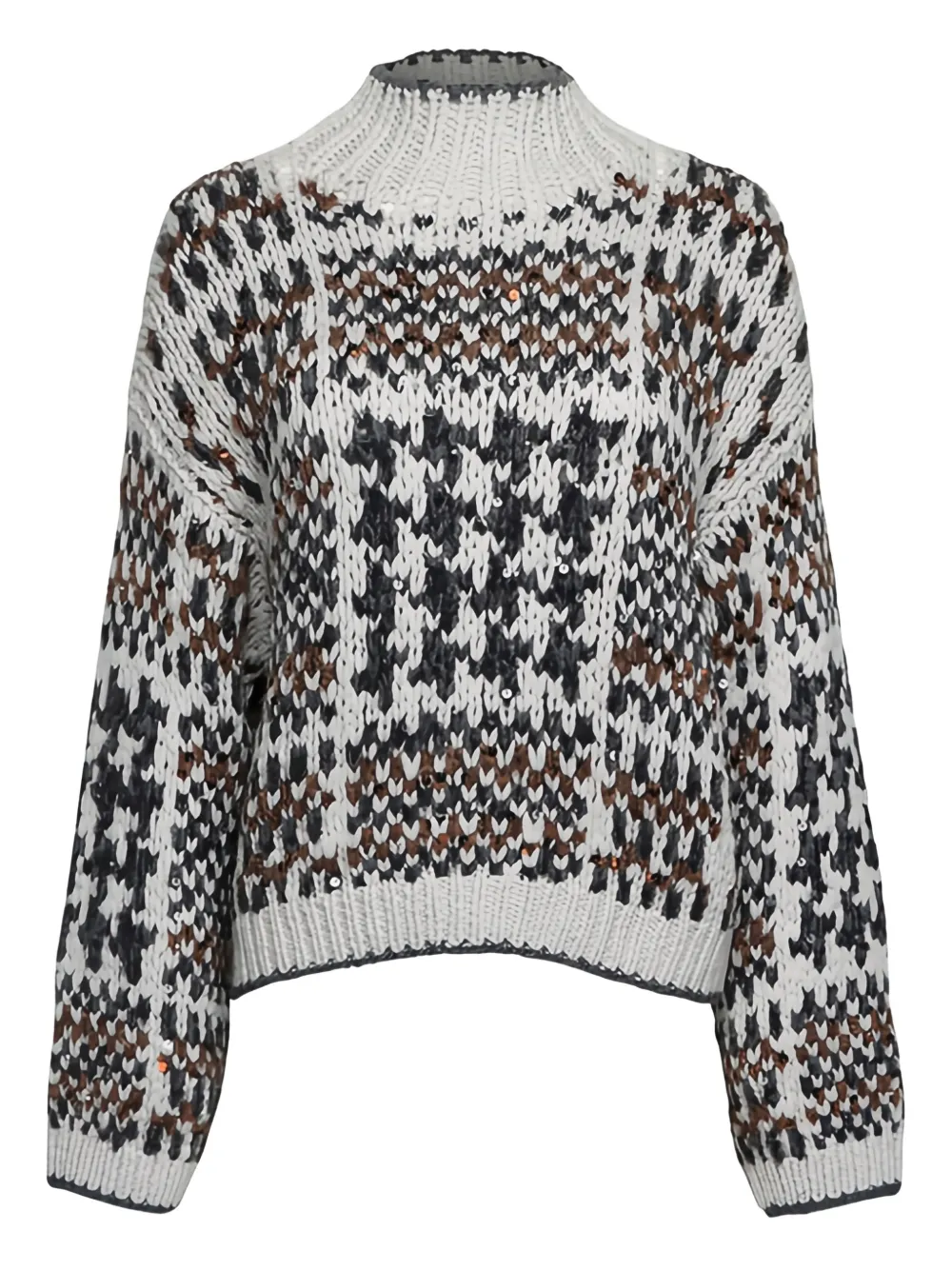 Brunello Cucinelli sequin-embellished patterned sweater | Neutrals | Image 1