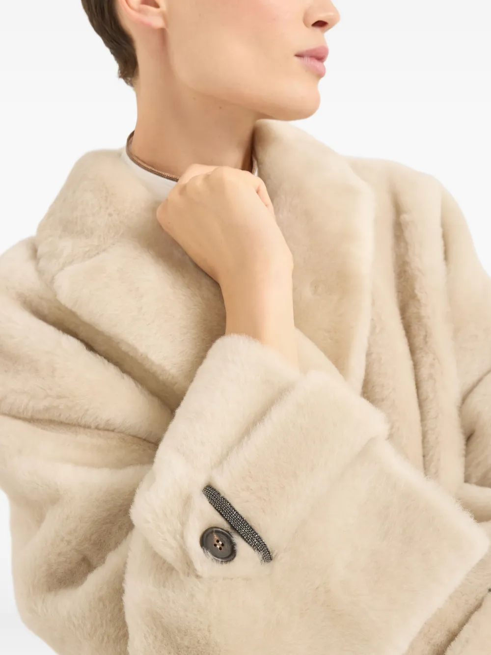Brunello Cucinelli Button Fur Jacket In Neutral