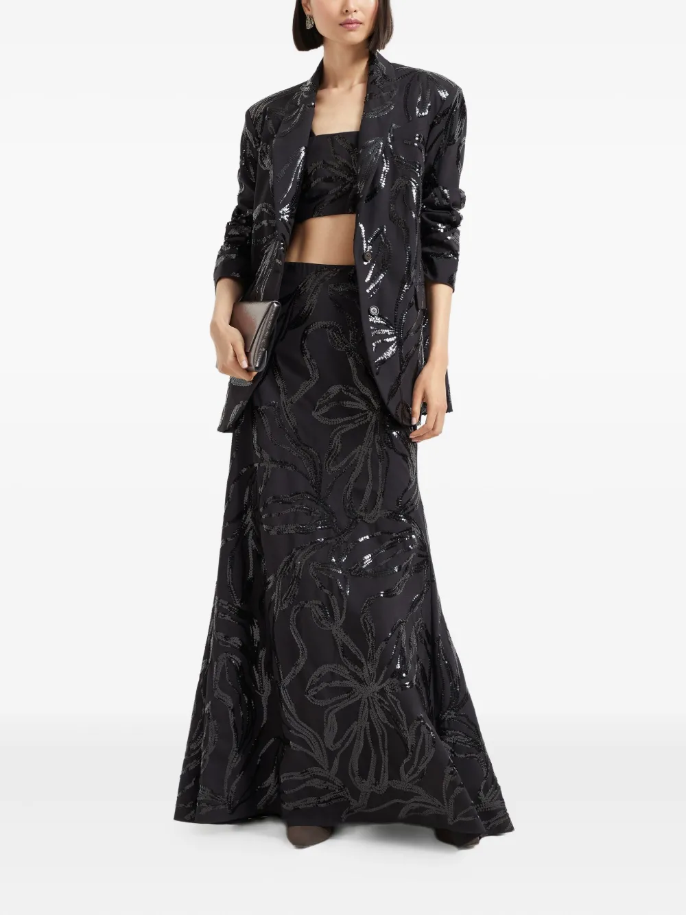 Brunello Cucinelli Maxi-rok met pailletten en bloemen Zwart