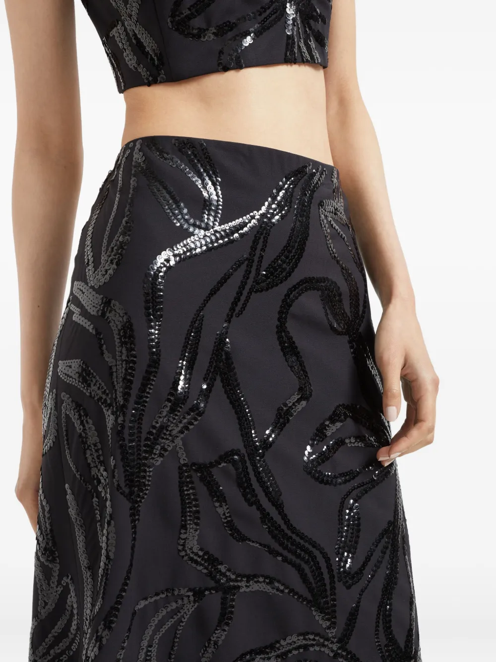 Brunello Cucinelli Maxi-rok met pailletten en bloemen Zwart