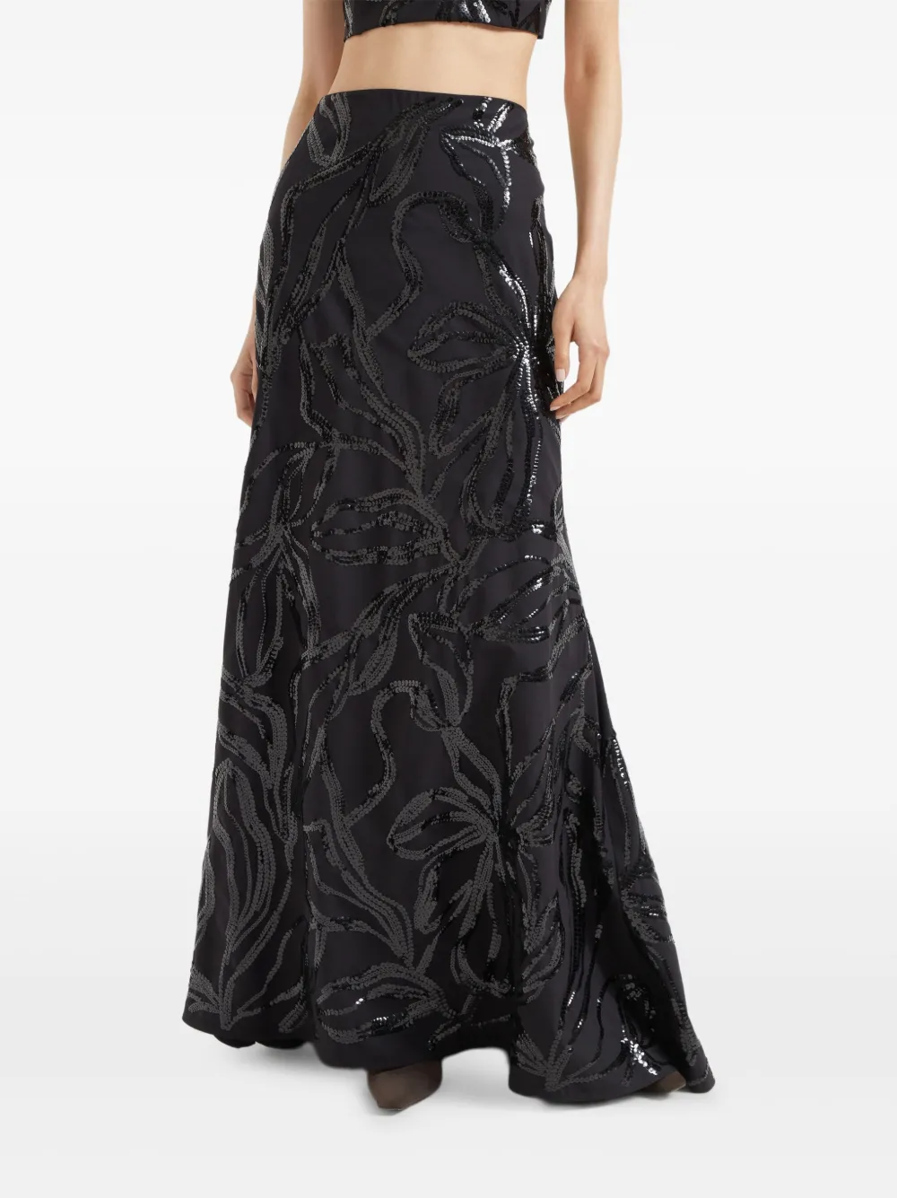 Brunello Cucinelli Maxi-rok met pailletten en bloemen Zwart