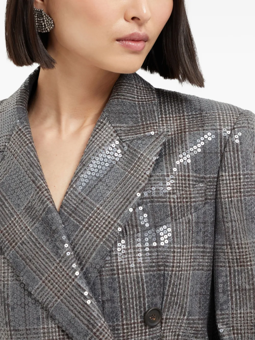 Brunello Cucinelli sequin-embellished check-pattern blazer Grijs