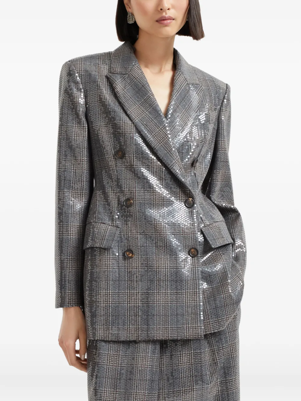 Brunello Cucinelli sequin-embellished check-pattern blazer Grijs