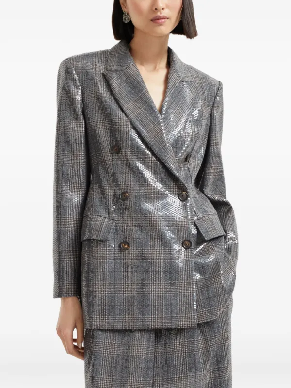 タグ付き☆ブルネロクチネリ  BRUNELLO CUCINELLI スパンコール Brunello Cucinelli スパンコール チェック ジャケット | グレー