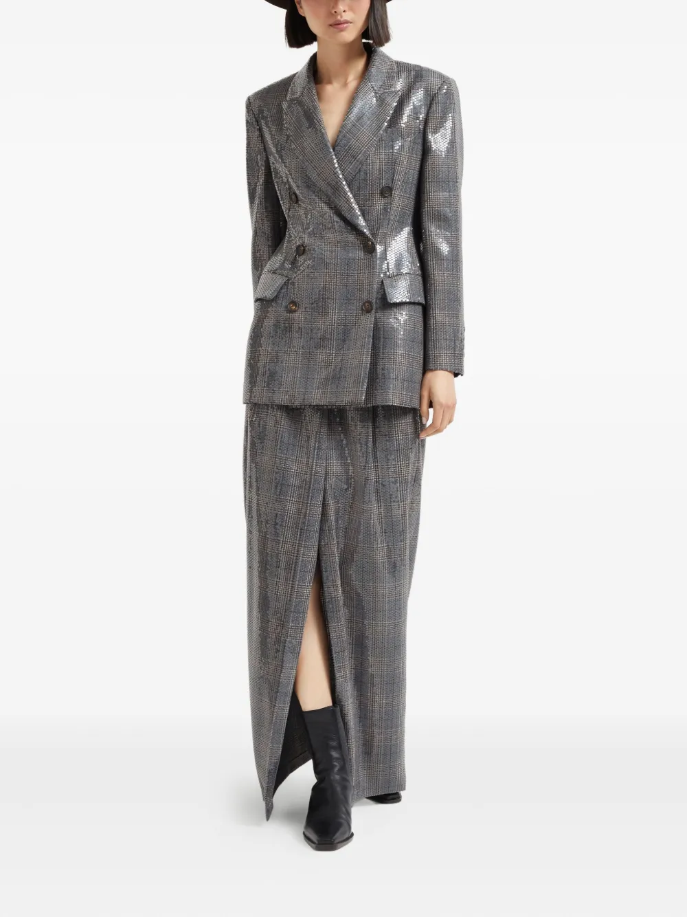Brunello Cucinelli sequin-embellished check-pattern blazer Grijs