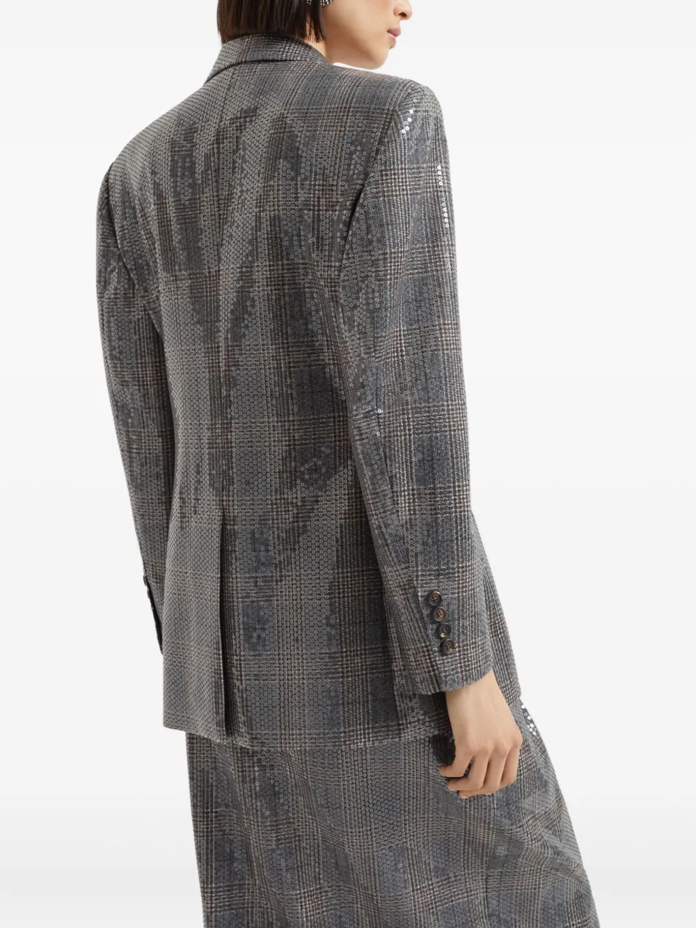 Brunello Cucinelli sequin-embellished check-pattern blazer Grijs
