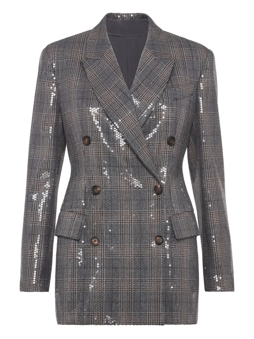 Brunello Cucinelli sequin-embellished check-pattern blazer Grijs
