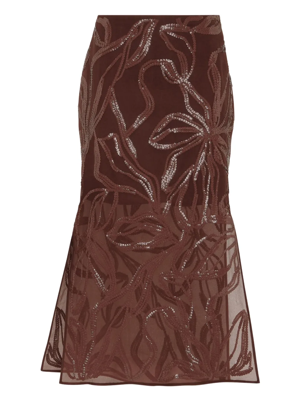 Brunello Cucinelli Midi-rok met bloemenprint en pailletten Bruin