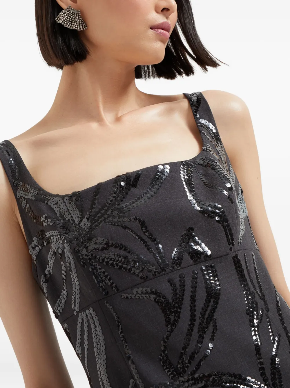 Brunello Cucinelli Jurk met bloemenprint en pailletten Grijs