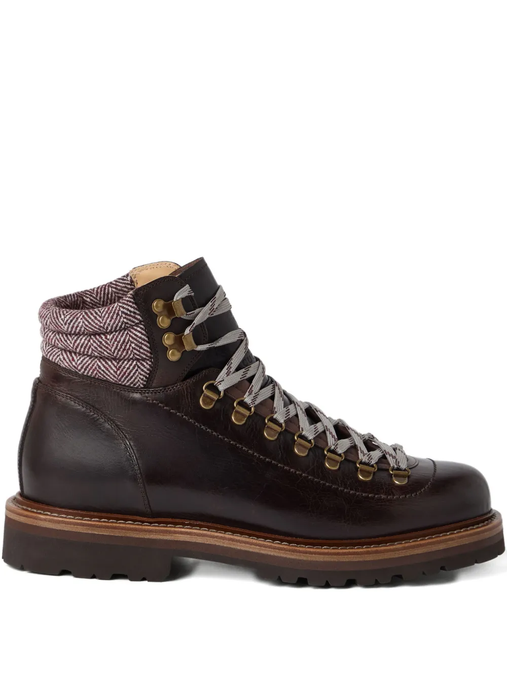Brunello Cucinelli Herringbone Insert Ankle Boots In Brown