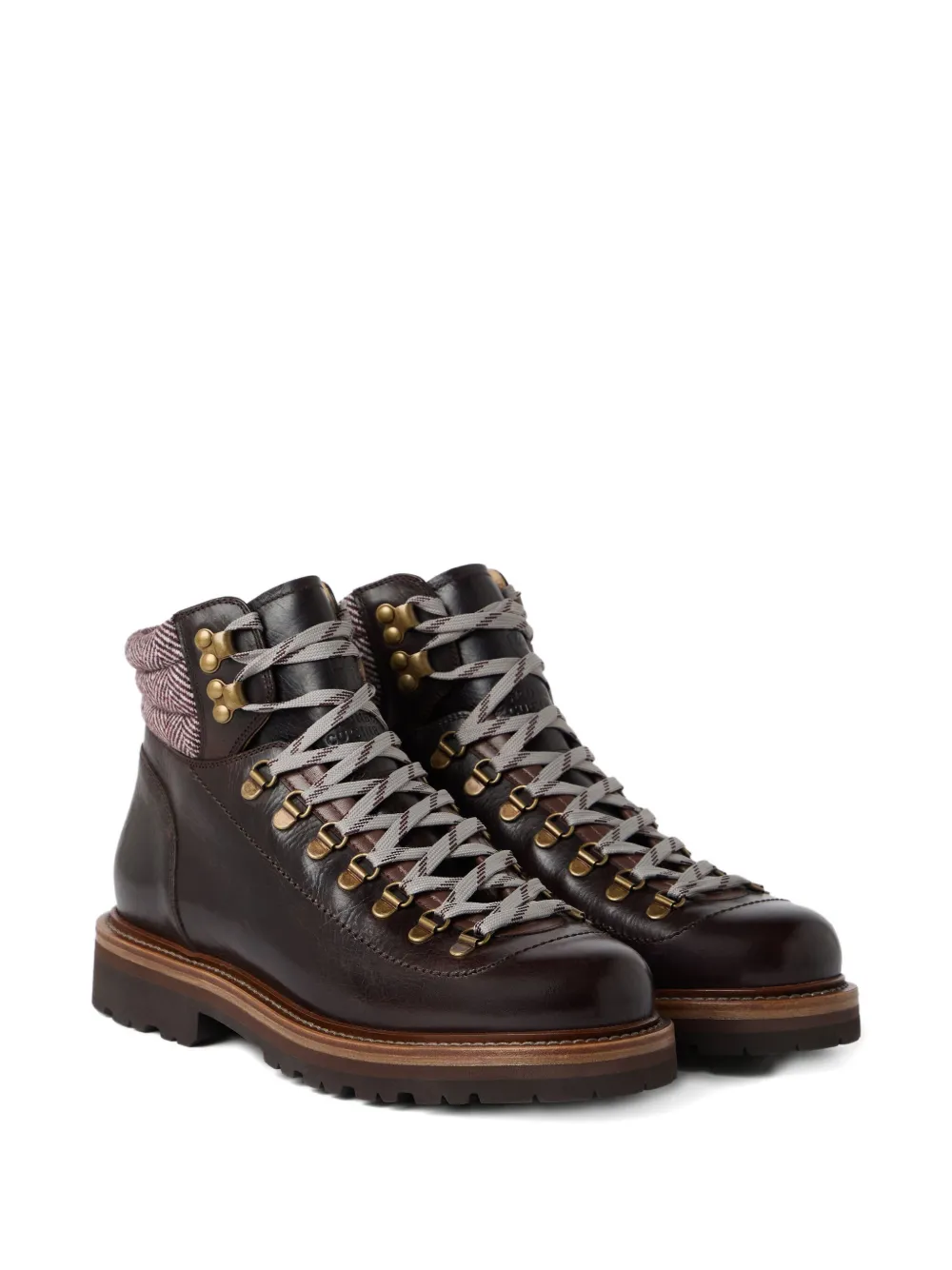 Brunello Cucinelli Herringbone Insert Ankle Boots In Brown