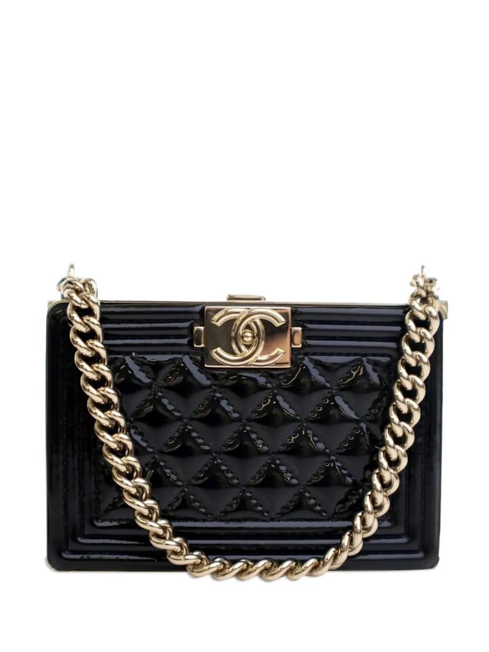 CHANEL Pre-Owned 2021-2025 Patent Calfskin Boy Clutch with Chain CHANEL Pre-Owned 2021-2025 Patent Calfskin Boy Clutch with Chain