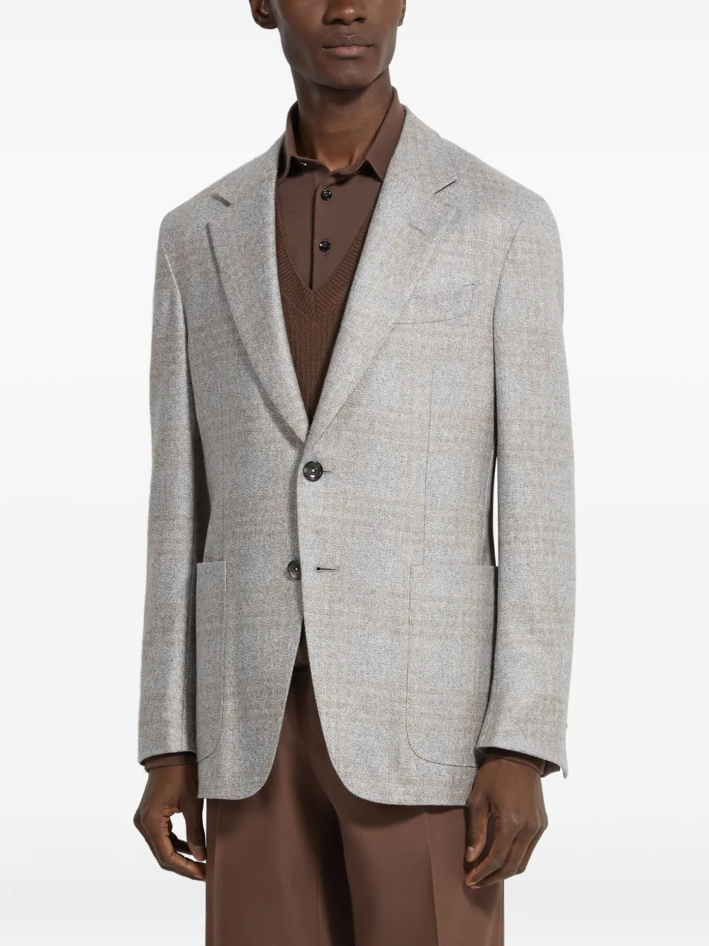 Zegna Checked Blazer In Gray