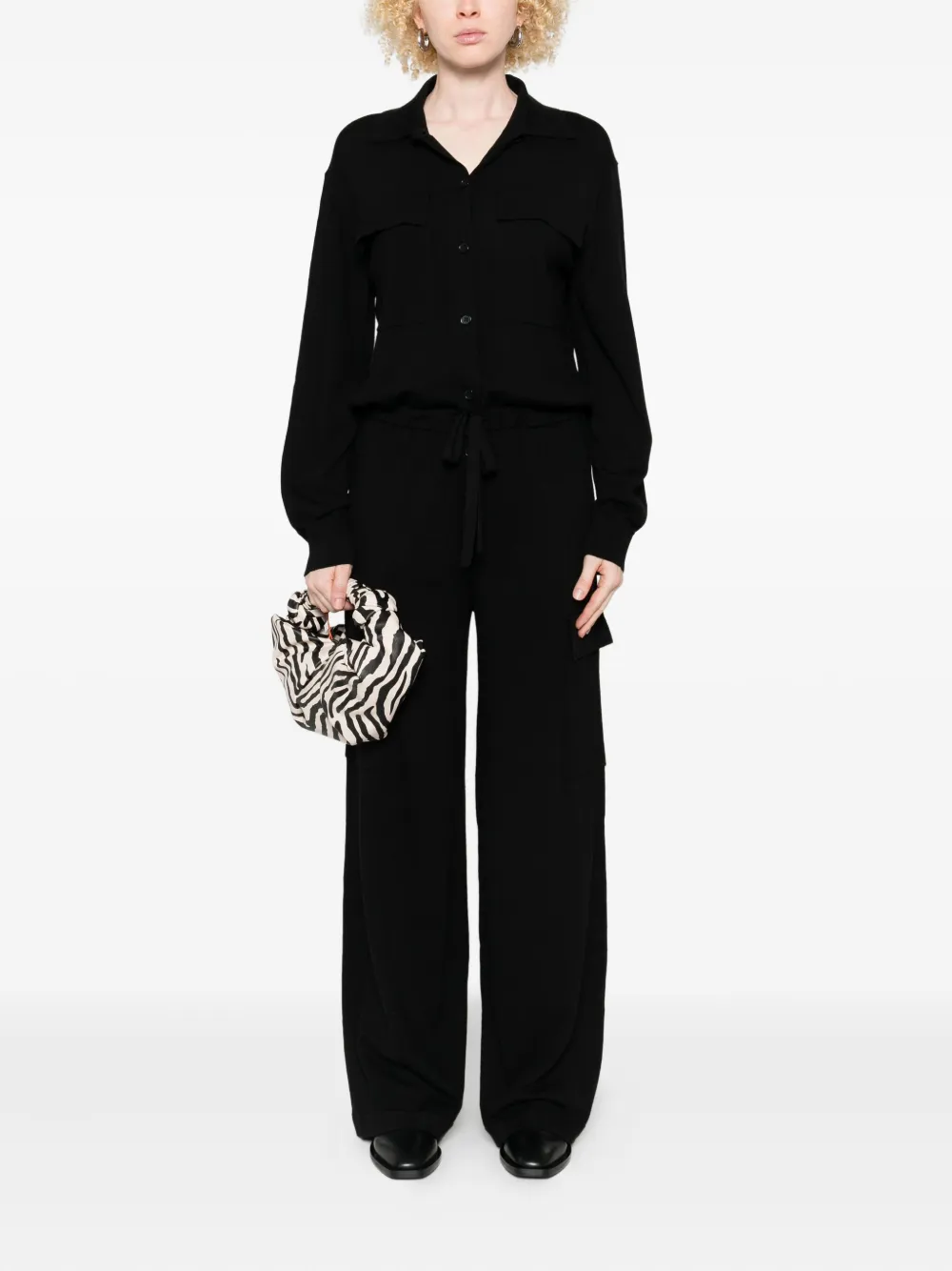 P.A.R.O.S.H. Jumpsuit met zakdetail en knopen - Zwart