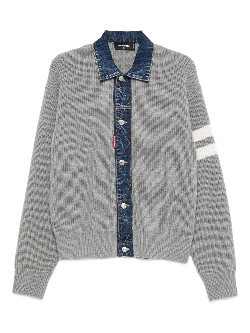 Dsquared2 Denim-panel Ribbed Cardigan In Gray