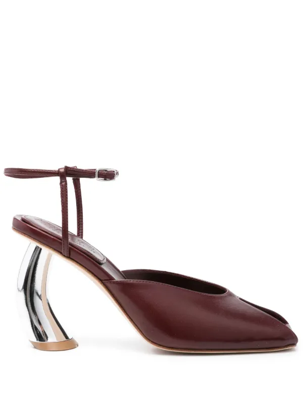 A.W.A.K.E. Mode 85mm Giustine Metallic-heel Peep-toe Pumps in Red