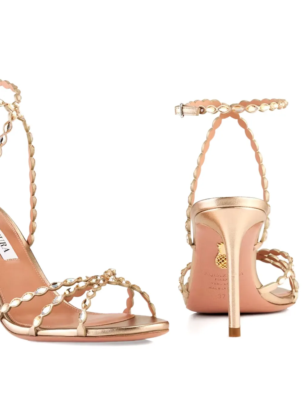 Aquazzura 85 mm Love Struck metallic gewelfde sandalen met bandje Goud
