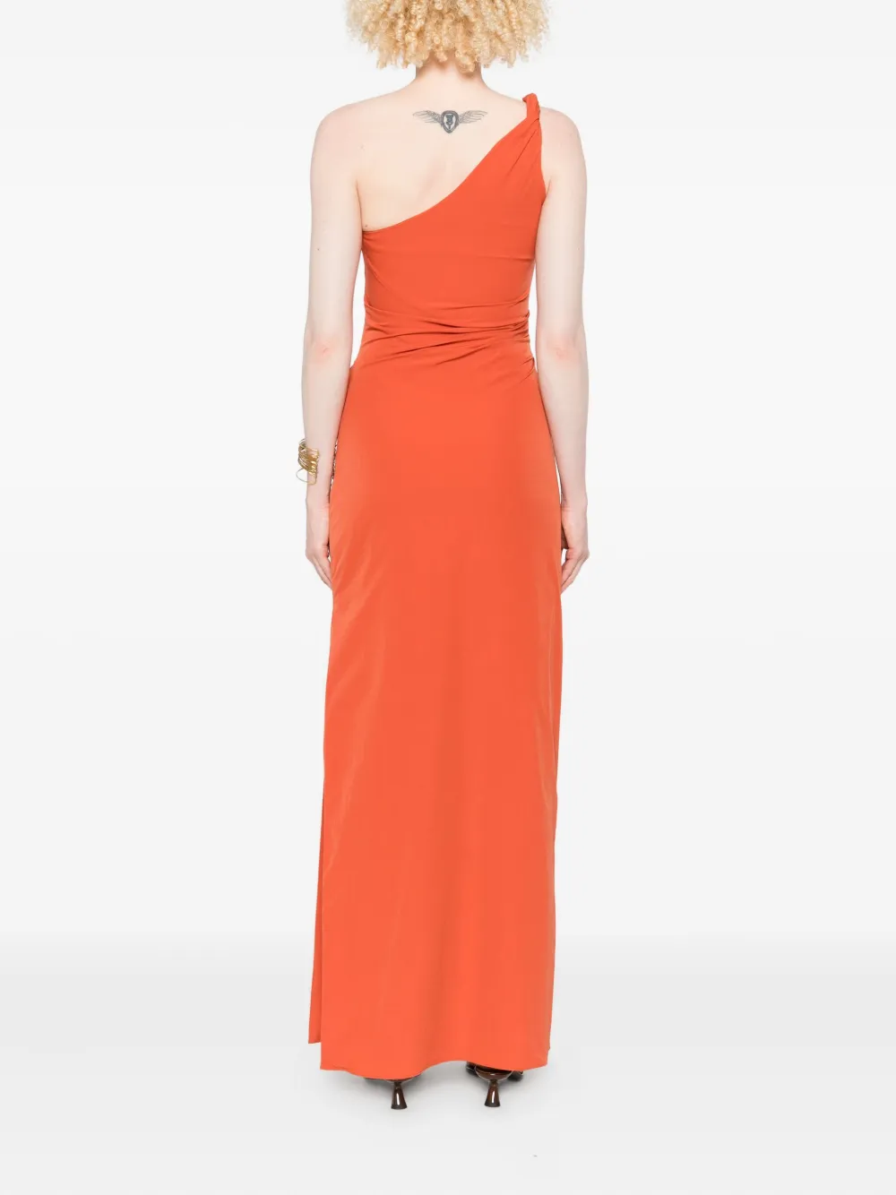 Sir Rossana One-shoulder Ruched Maxi Dress In Orange