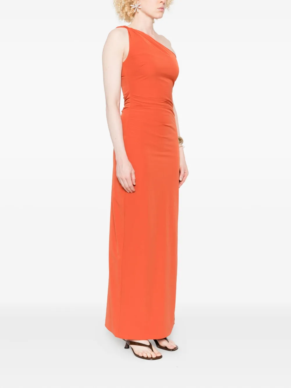Sir Rossana One-shoulder Ruched Maxi Dress In Orange