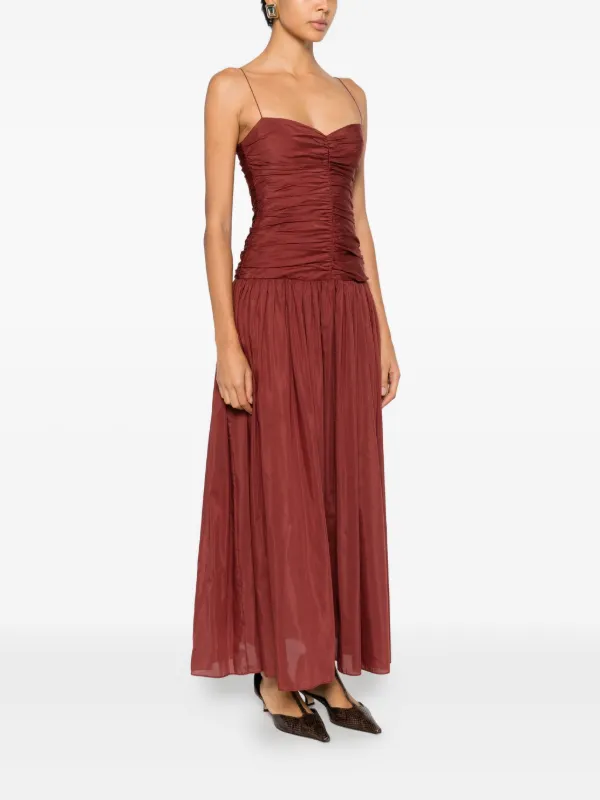 Matteau Vestido Largo Fruncido Con Cintura Caída Marrón