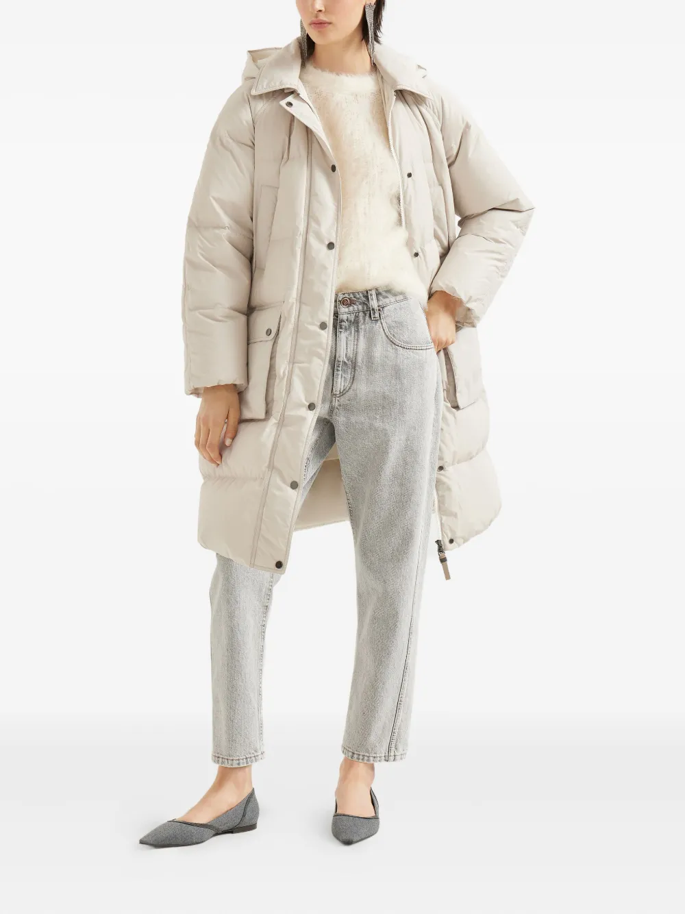 Brunello Cucinelli hooded quilted coat Beige