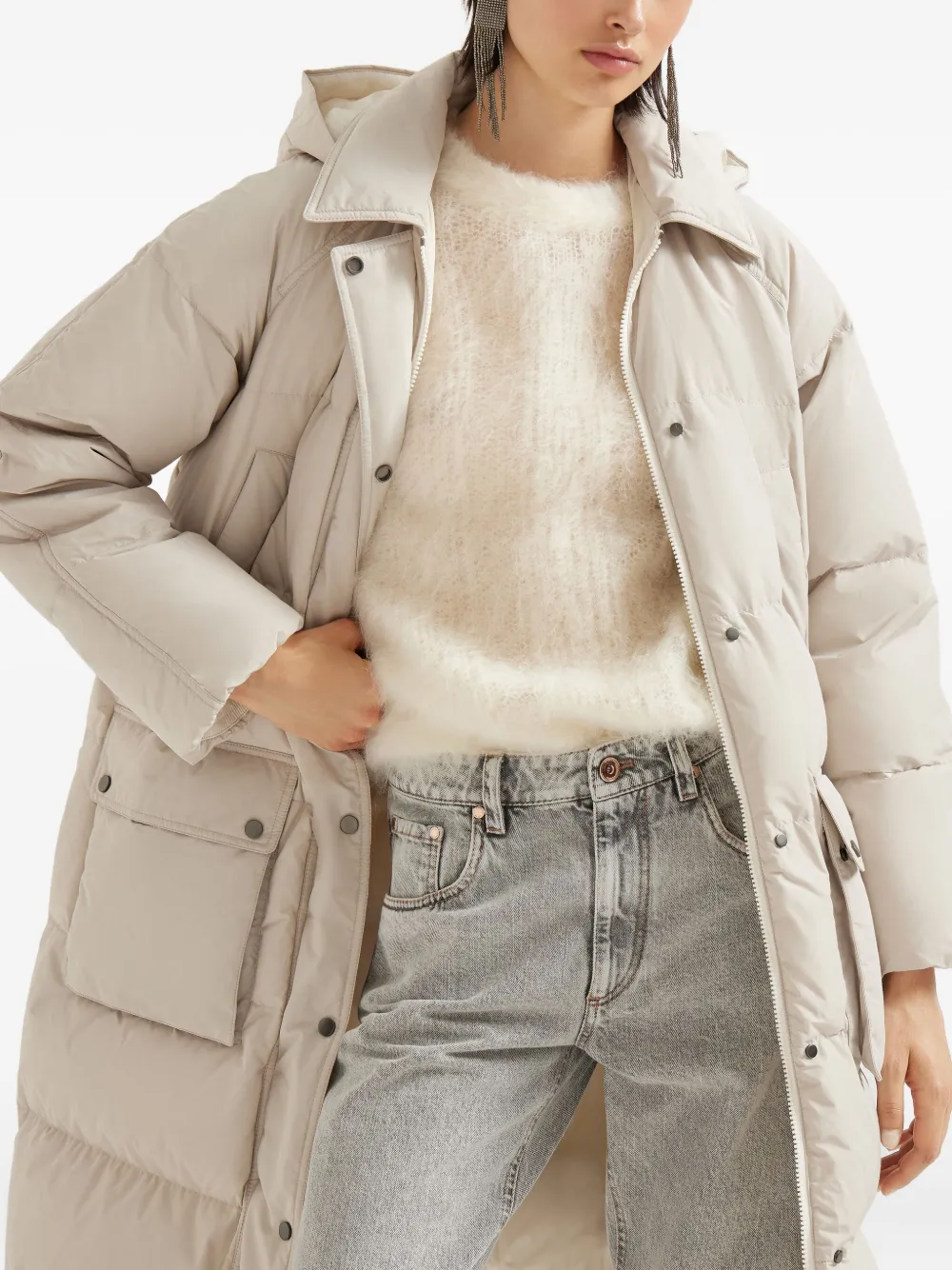 Brunello Cucinelli hooded quilted coat Beige
