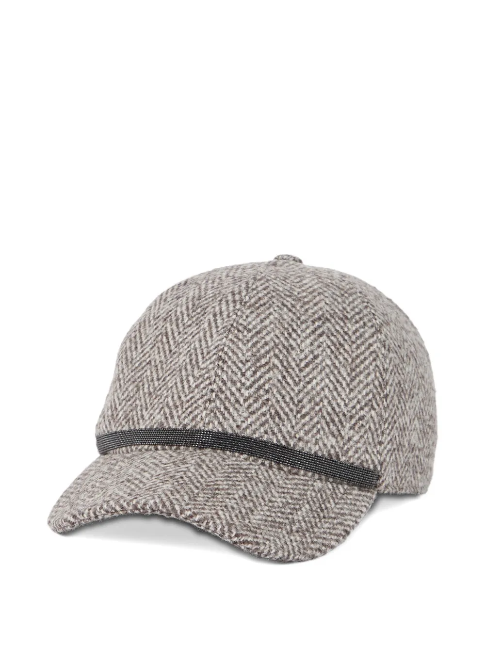Brunello Cucinelli Herringbone Tweed Baseball Cap In Brown