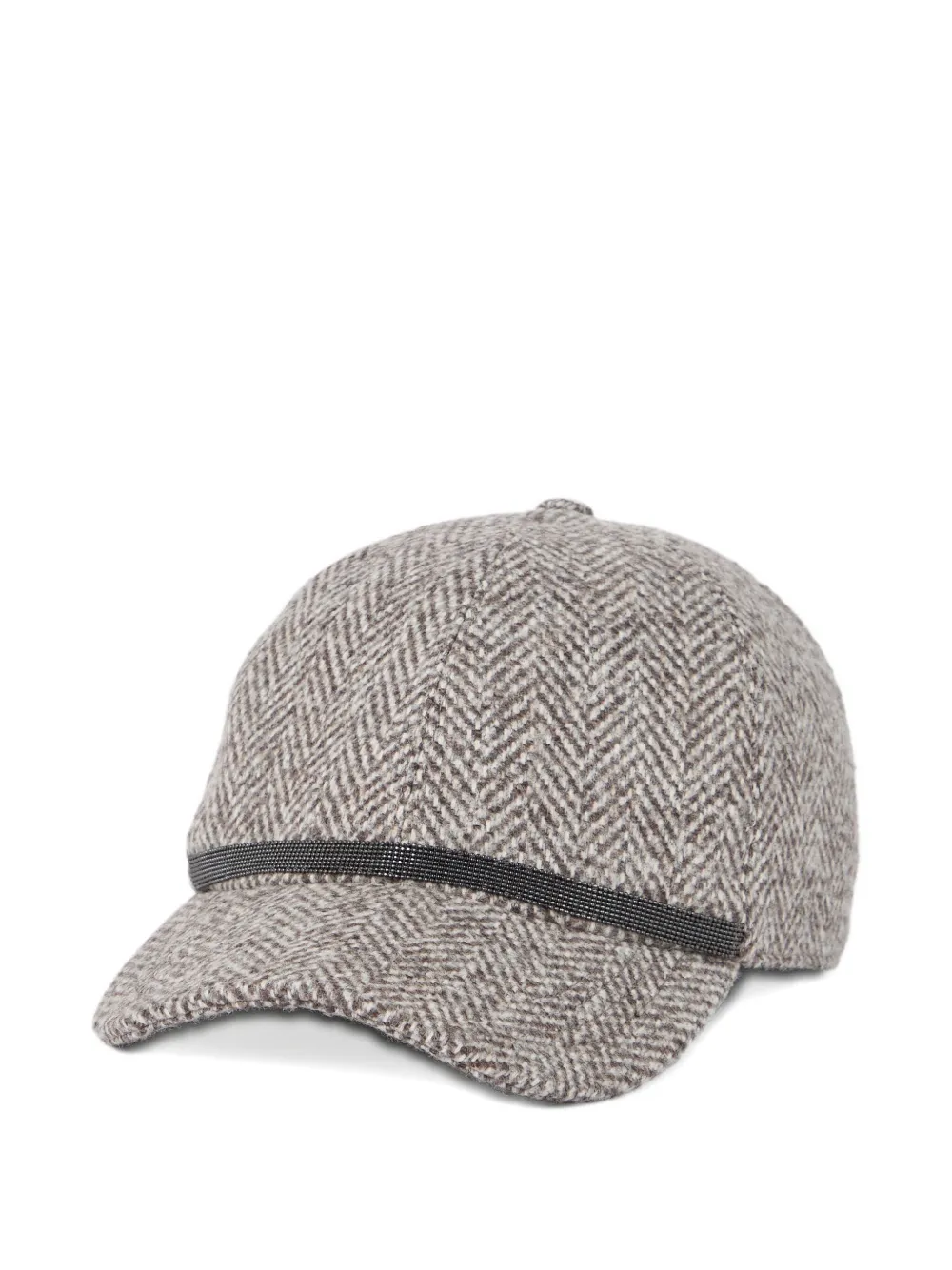 Brunello Cucinelli Herringbone Tweed Baseball Cap In Brown