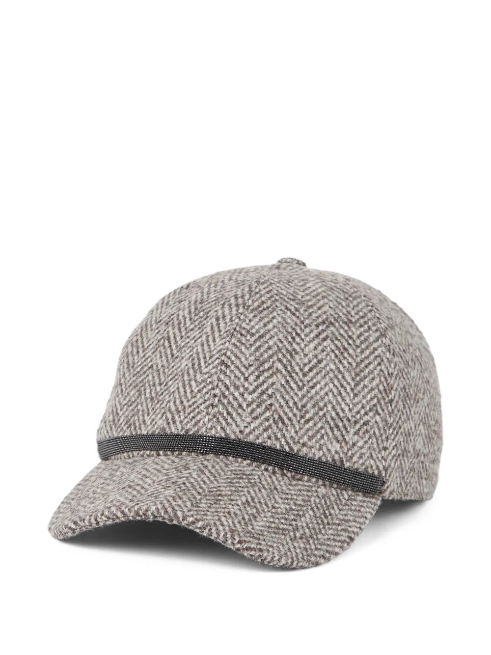 Brunello Cucinelli Herringbone Tweed Baseball Cap In Brown