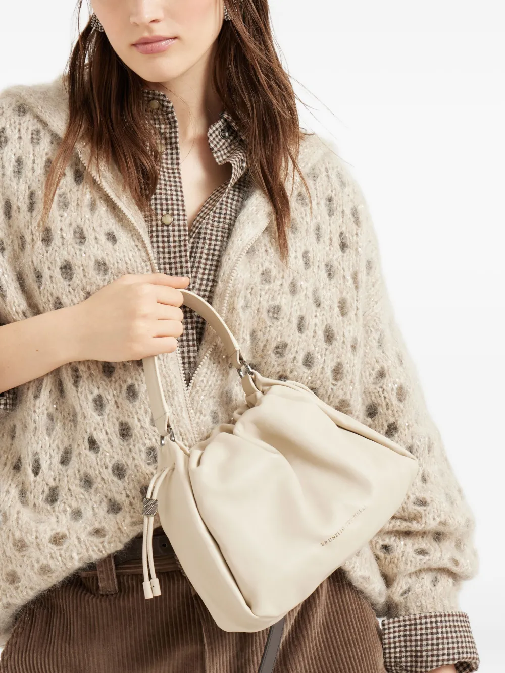 Brunello Cucinelli Mellow kleine leren bucket-tas Beige