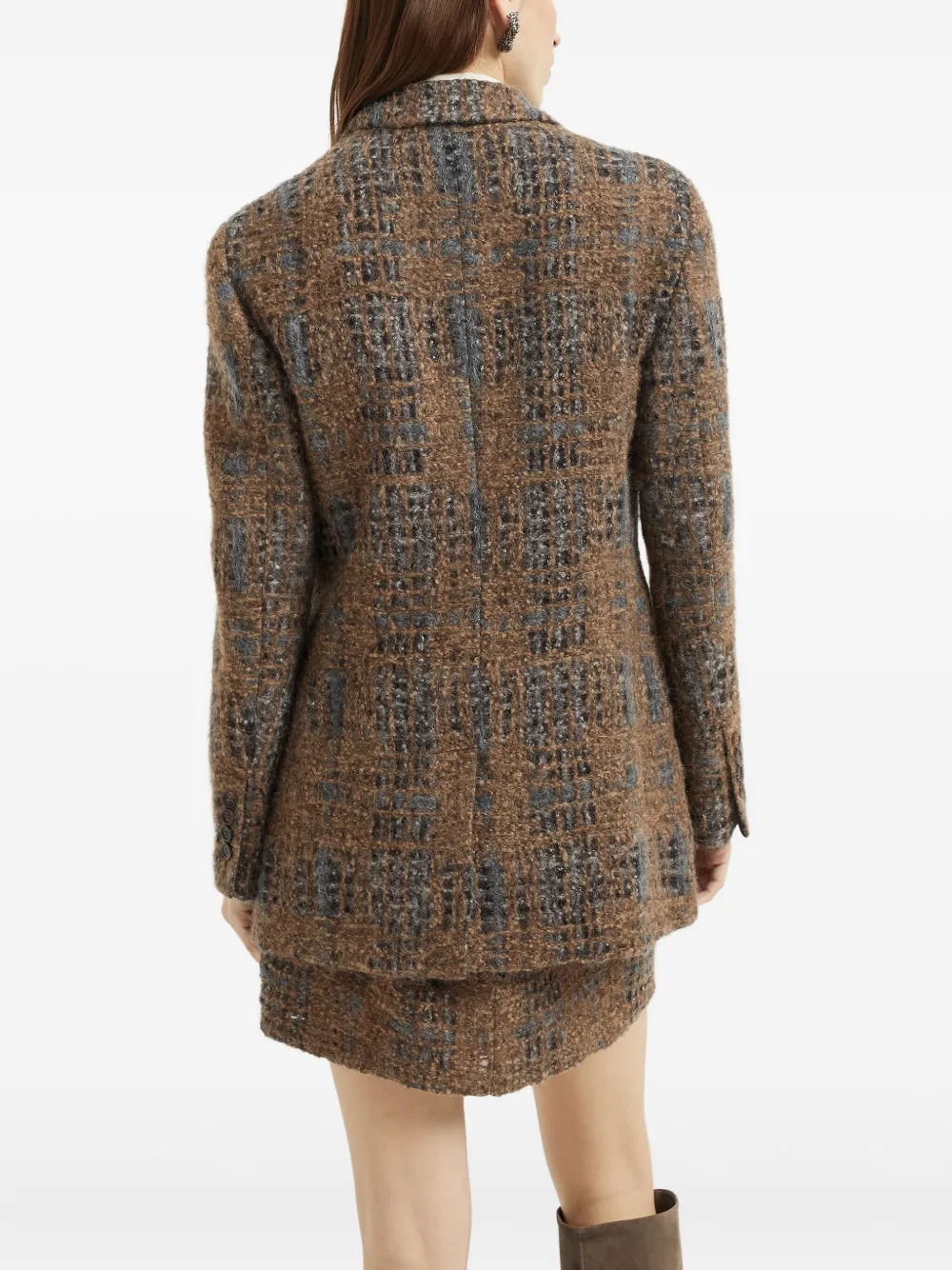 Brunello Cucinelli Double-breasted Checked Blazer In Brown