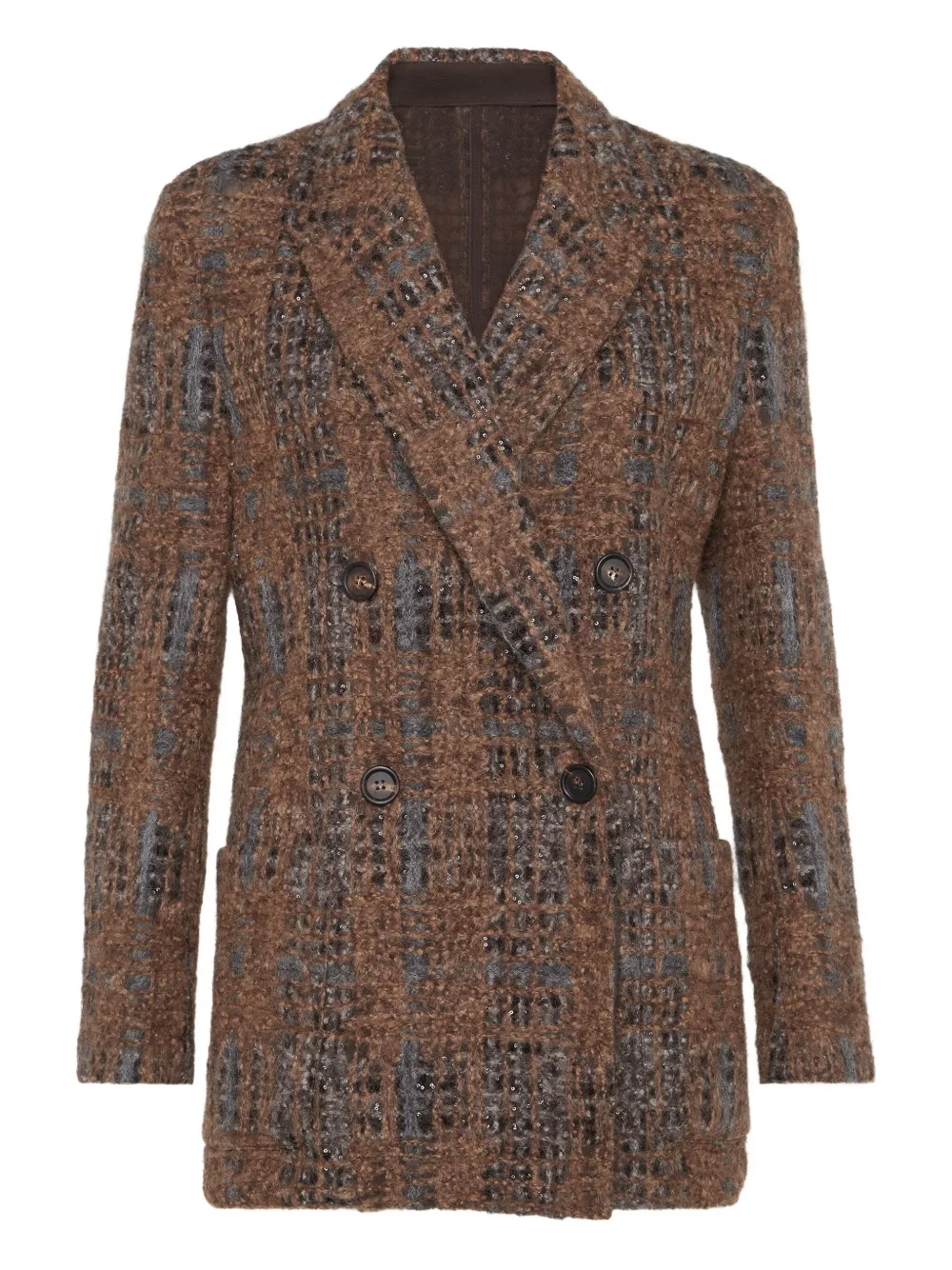 Brunello Cucinelli Double-breasted Checked Blazer In Brown