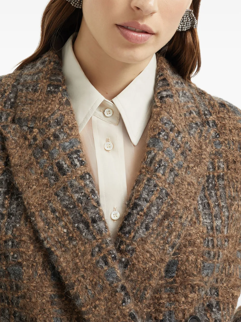 Brunello Cucinelli Double-breasted Checked Blazer In Brown