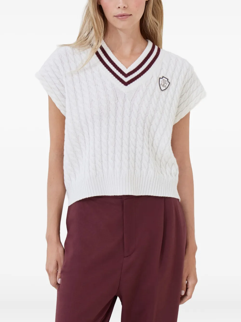Brunello Cucinelli cable-knit v-neck sweater Wit