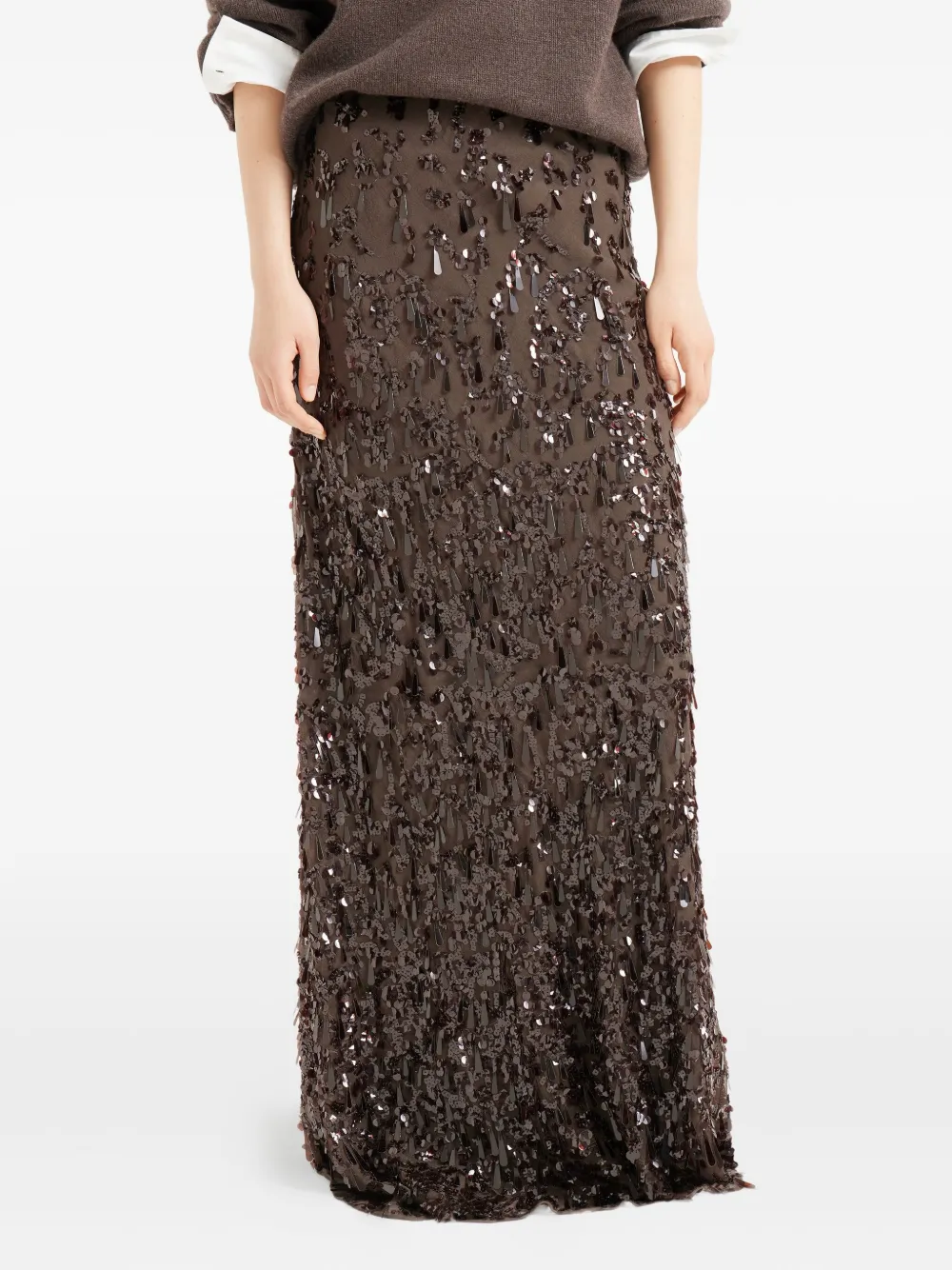 Brunello Cucinelli Sequin-embellished Maxi Skirt In Brown