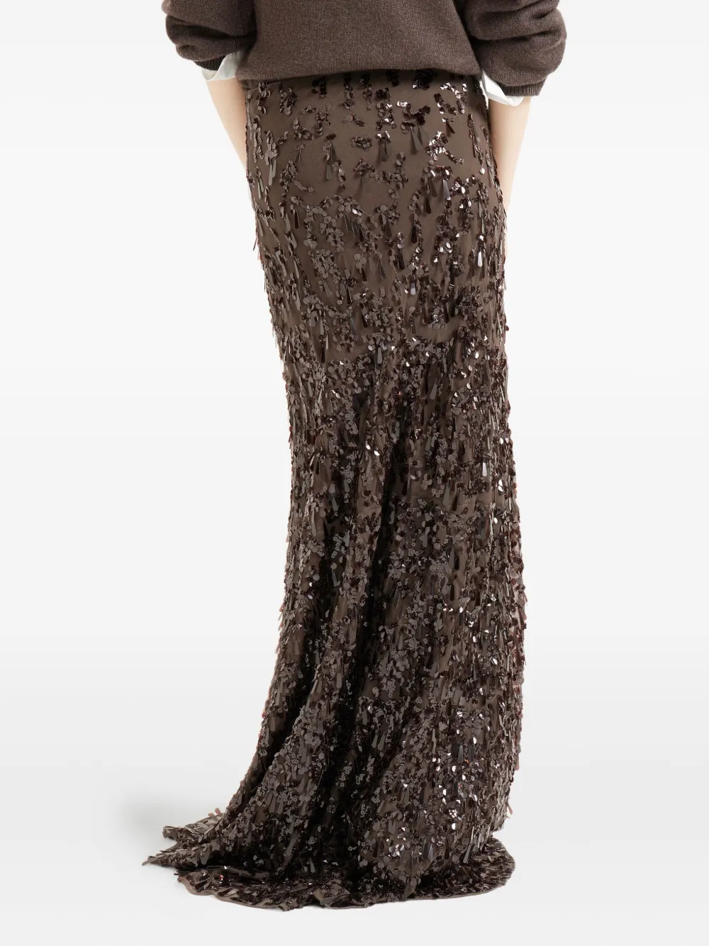 Brunello Cucinelli Sequin-embellished Maxi Skirt In Brown