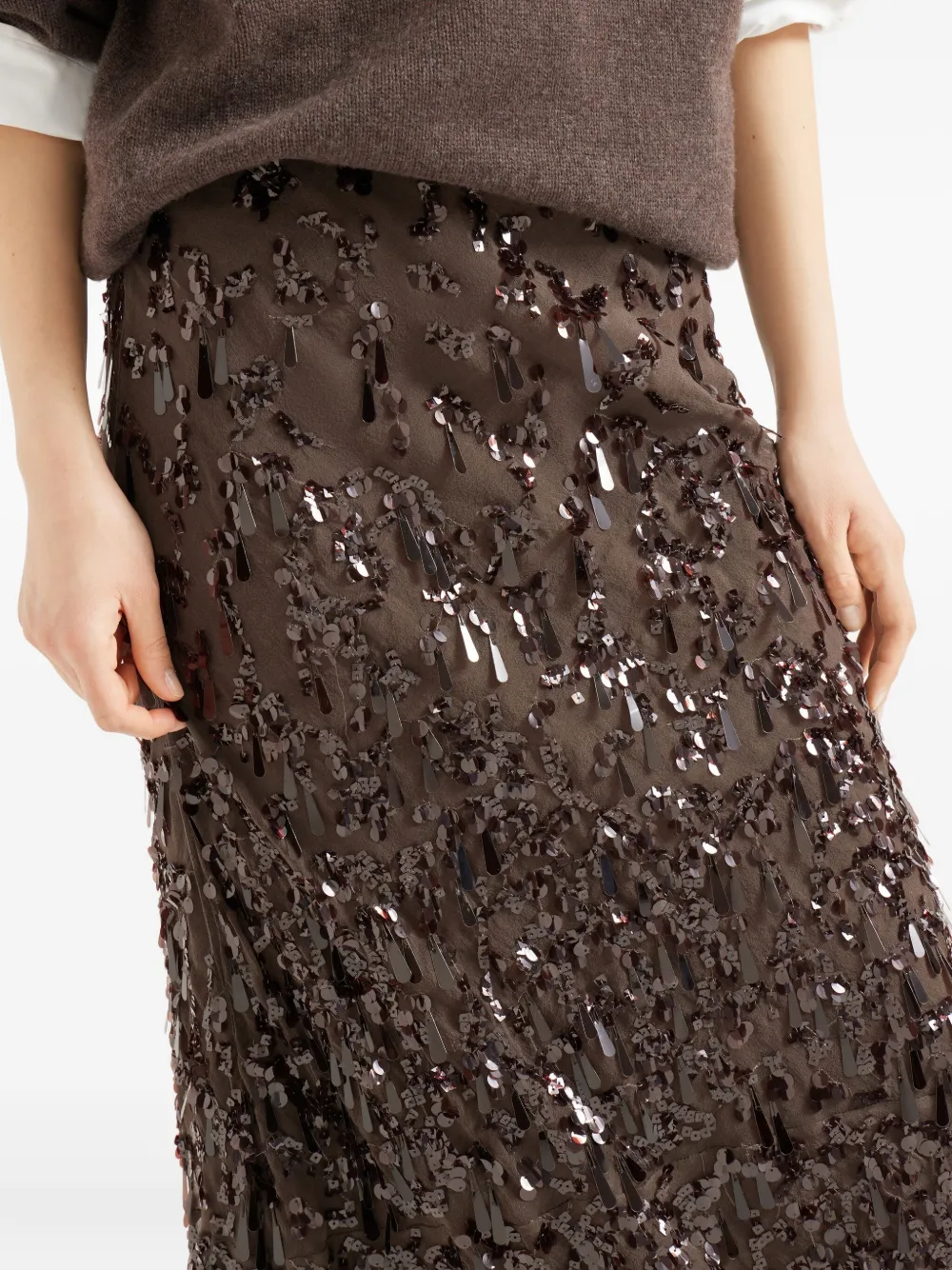 Brunello Cucinelli Sequin-embellished Maxi Skirt In Brown