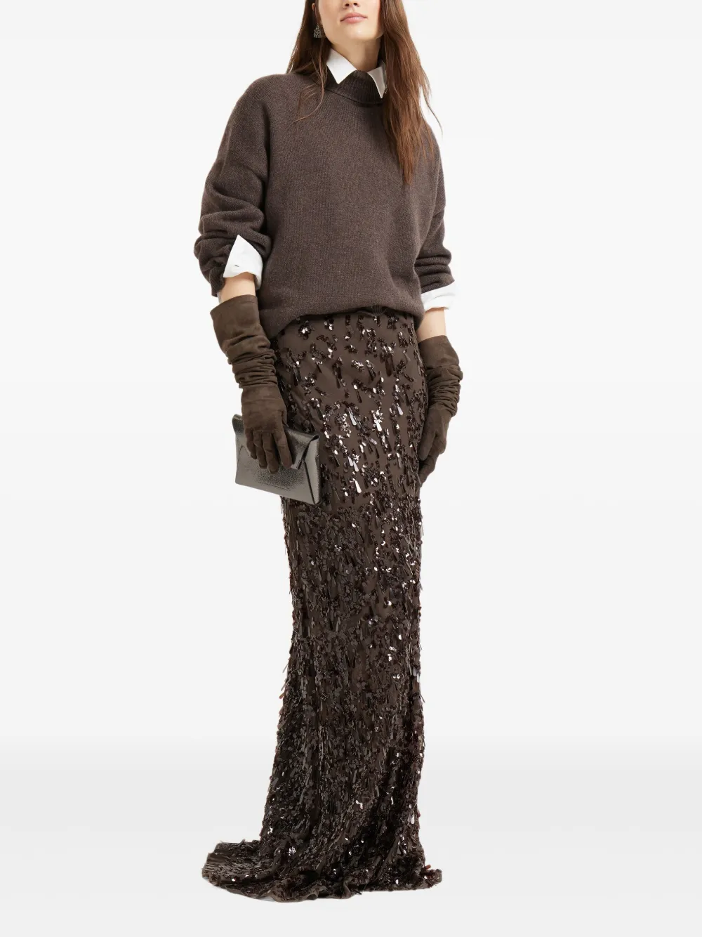 Brunello Cucinelli Maxi-rok met pailletten - Bruin