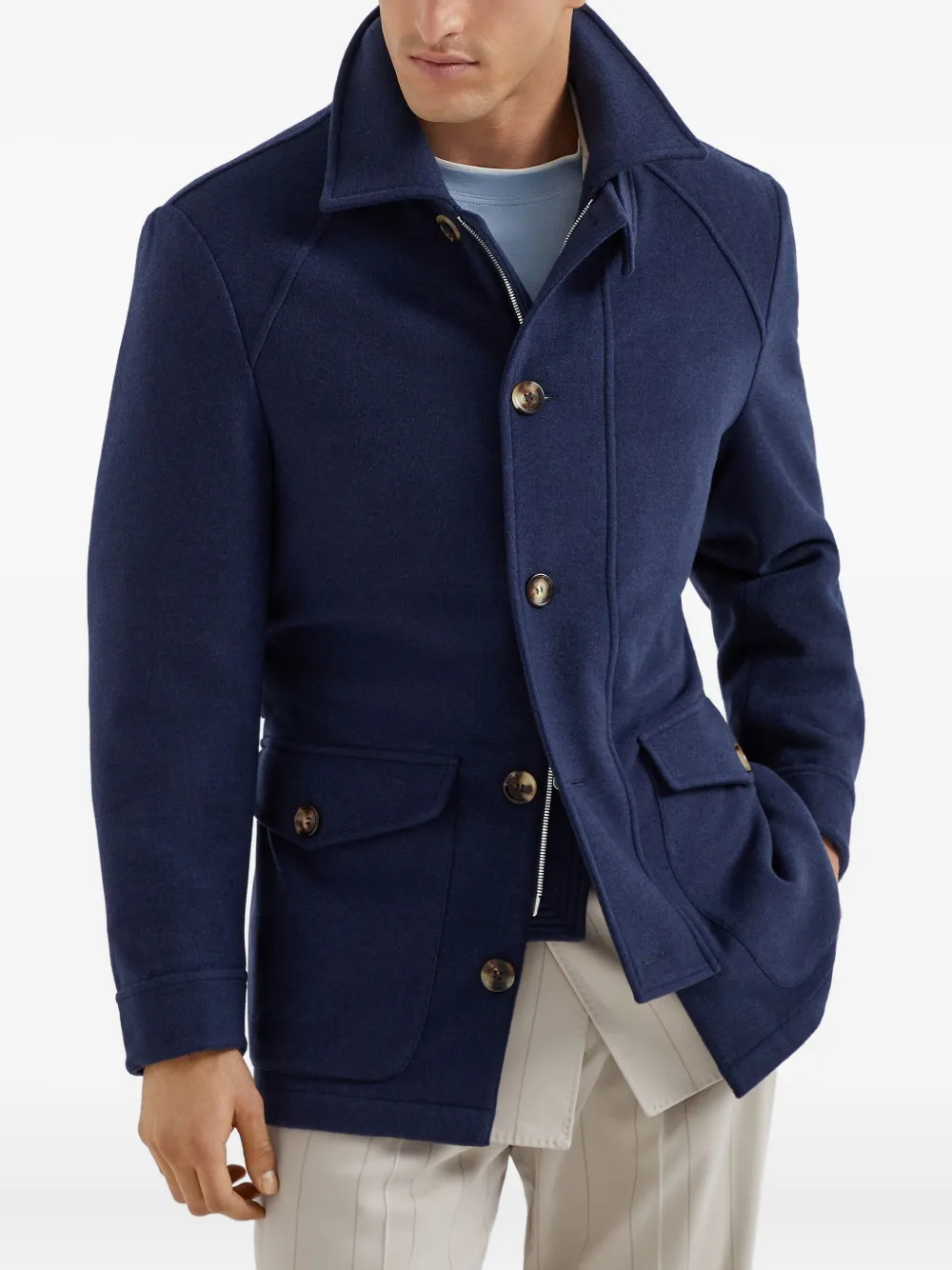 Brunello Cucinelli Jas met riem Blauw